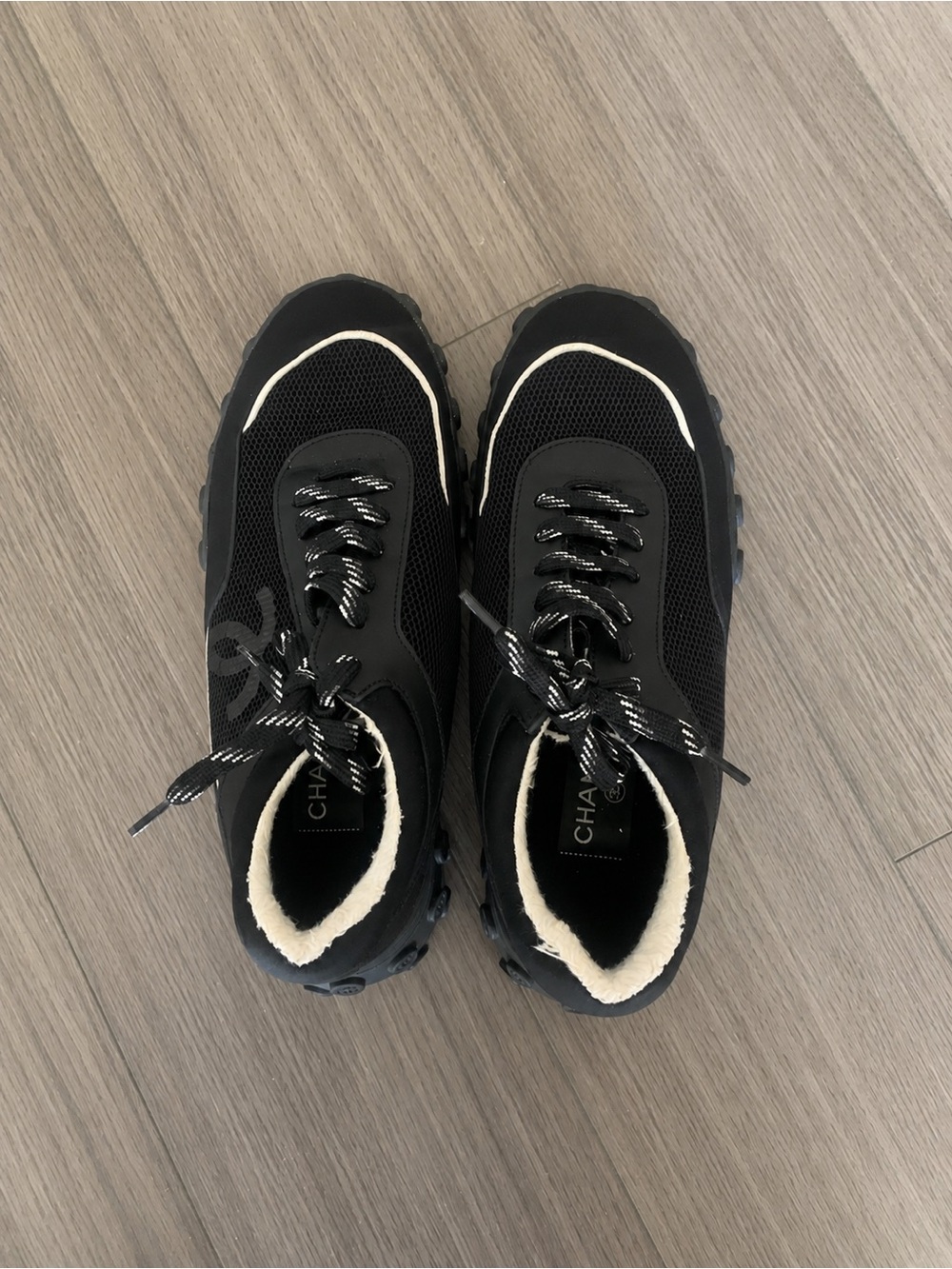 CHANEL Black Sneakers with Cream Trim